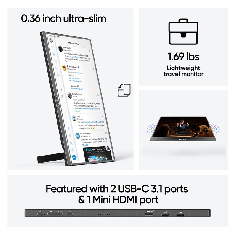 ARZOPA Portable Monitor A1M 17.3 Inch 1920×1080 FHD, 100% SRGB 60Hz IPS Monitor Screen with HDMI/Type-C/USB-C, Eye Care Gaming Portable Screen, Dual Built-in Speaker for Laptop/PC/Mac/PS3/PS6/Xbox/Phone, Newyear gift 3