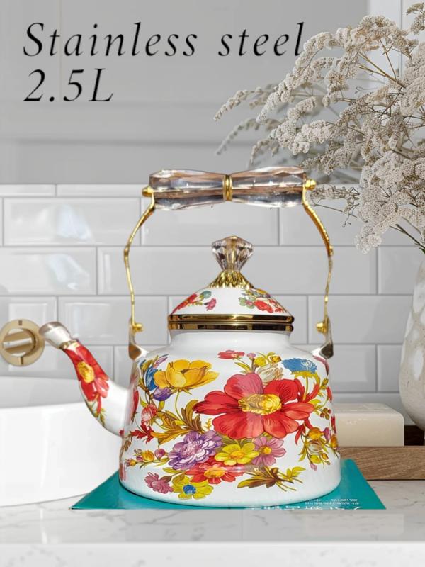 Enamel Floral Teapot 2.5L  - Kings Kitchenware - Suitable For All Stoves Tops 1