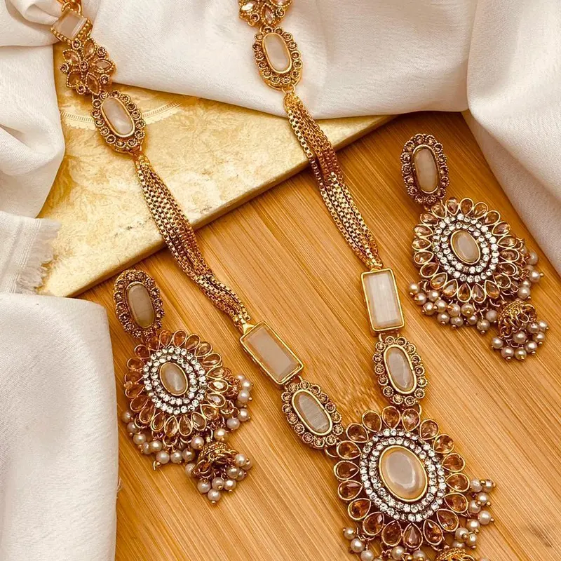 EVA Chain Style Egyptian Mala Set with Small Jhumki Earring for Women 8