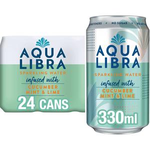Aqua Libra Cucumber, Mint & Lime Infused Sparkling Water 24 pack of 330ml cans Beverage