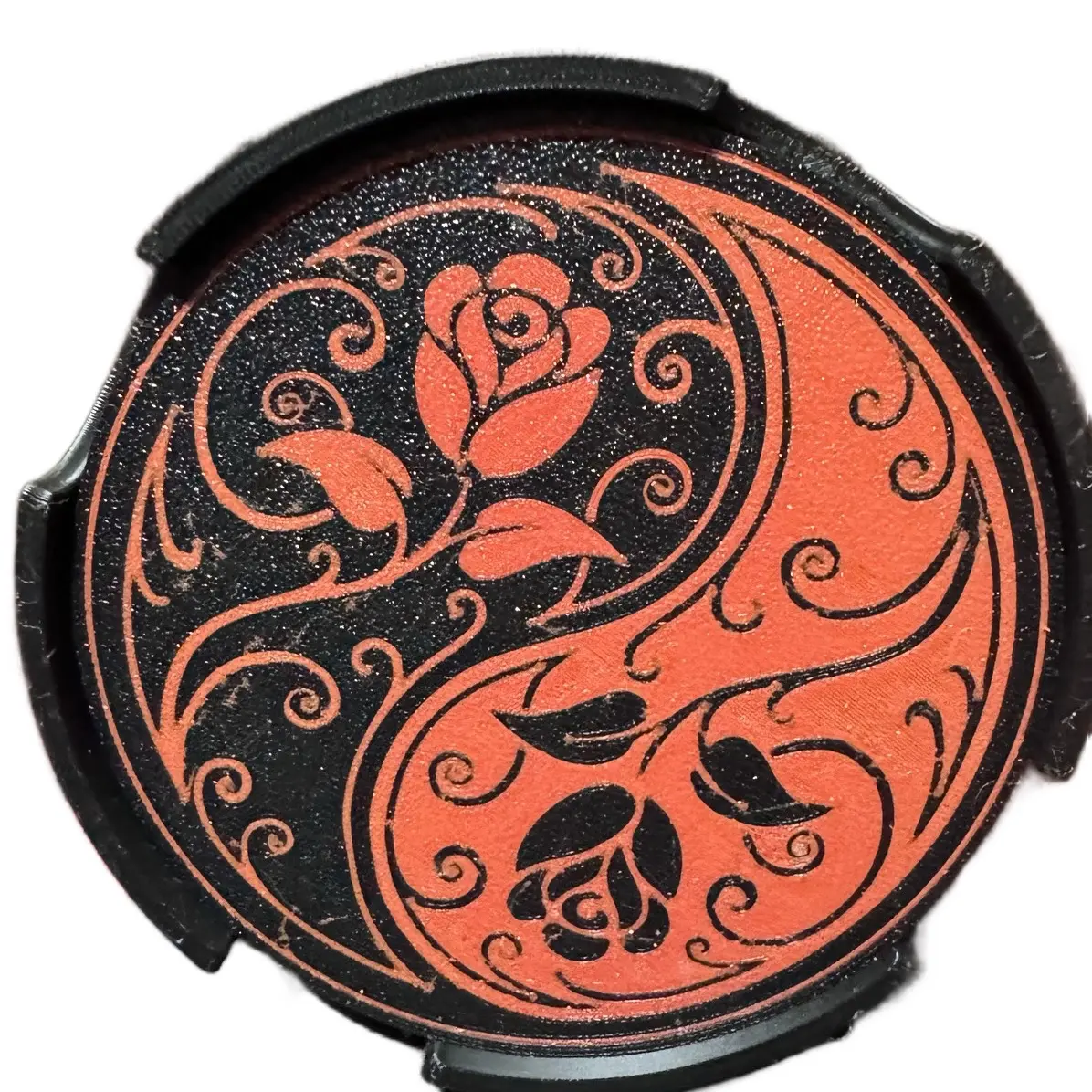 Brand X Yin Yang Flower Pattern Coasters Set with Holder, Non-slip Cork Backing, Pack of 4
