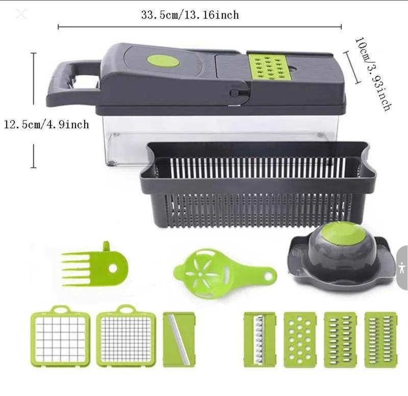 Product Introduction of Malticolor Multi-functional Manual Vegetable Cutter, 1 Set Household Bandle Kitchen Accessories 13 in 1 Vegetable Chopper, Kitchen Mandoline, Vegetable Cutter, Slicer Fruits Dicer, Veggie chopper, Kitchen Gadgets, Useful Kitchen Utensils. 1