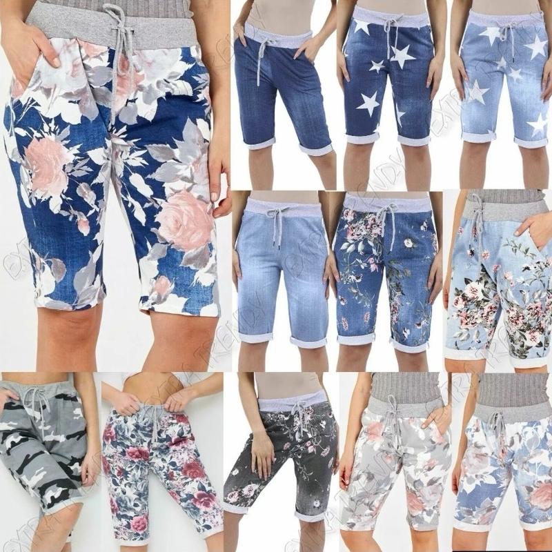 Women Summer Shorts Floral Print Italians Magic Turn Up Cotton Drawstrings Cotton Shorts pockets 8-22 Womenswear Comfortable Bottom 1