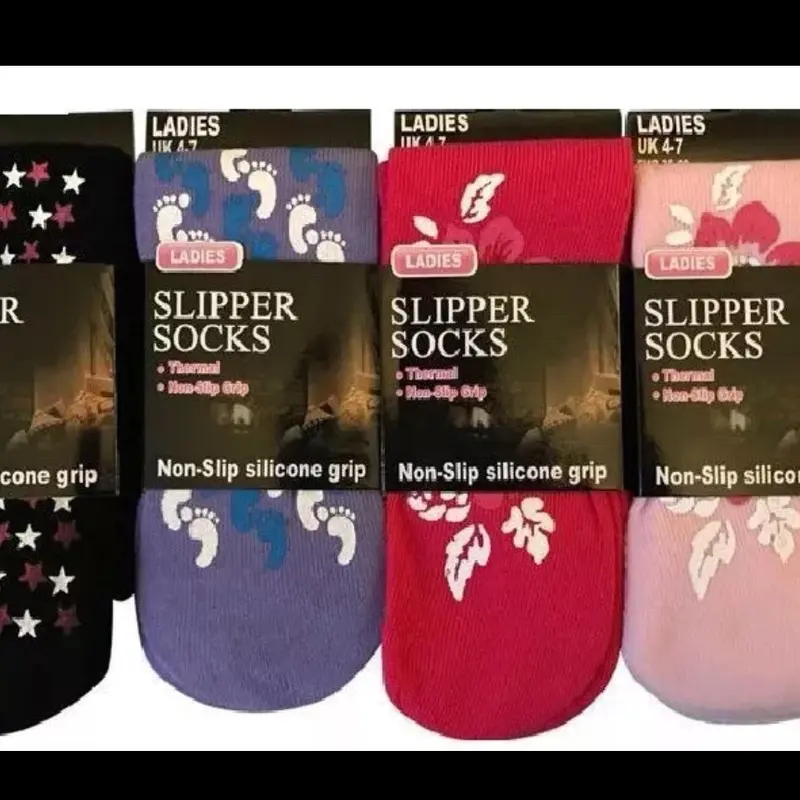 Non Slip Thermal Ladies Girls Lounge Warm Slipper Gripper Socks - 2,3 Pairs - Womenswear, Underwear Lady Comfort Geometric 1