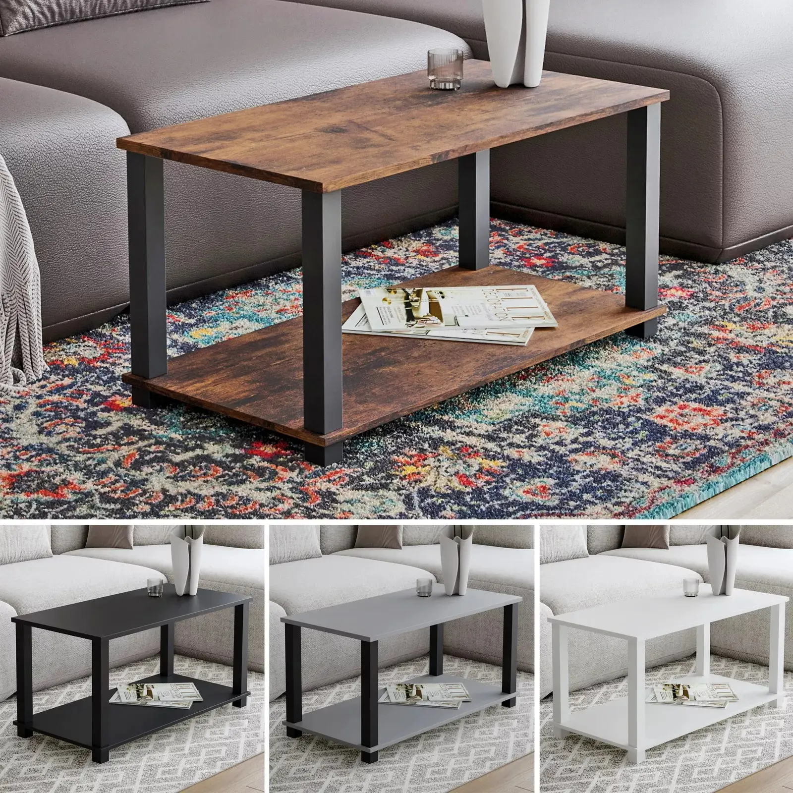 2 Tier Coffee Table Side Table With Shelf TV Stand Minimalist Style 83cm
