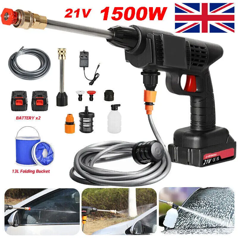 Portable Cordless Car High Pressure Washer Jet Water Wash Cleaner Gun +2 Battery