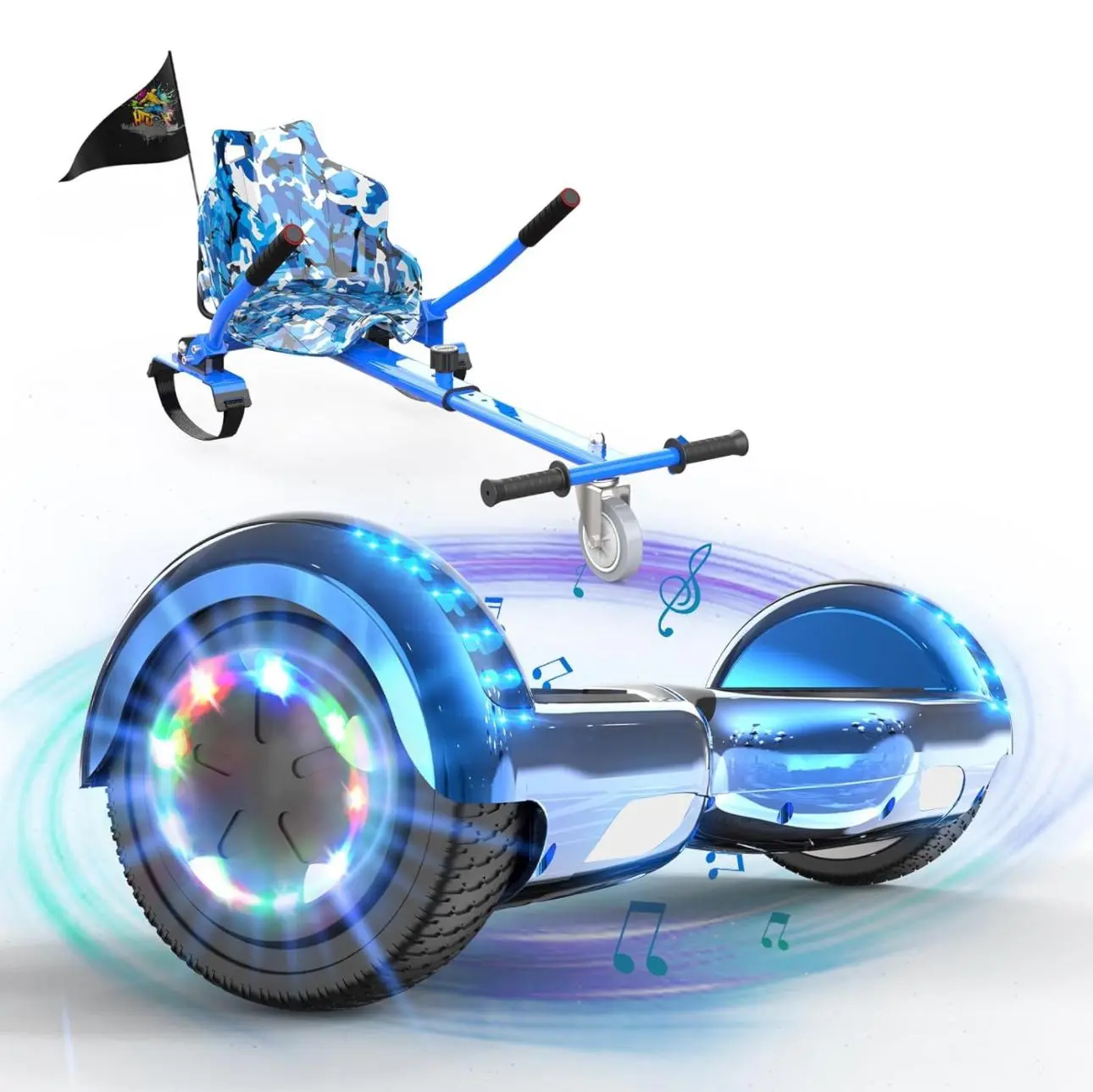 EVERCROSS Hoverboards Go Kart, Hoverboards with Seat Attachment Hoverkart, 6.5" Self Balancing Scooters, Hoverboards Bluetooth with LED Lights, Ideal Hover Board for Kids Teenagers Adults