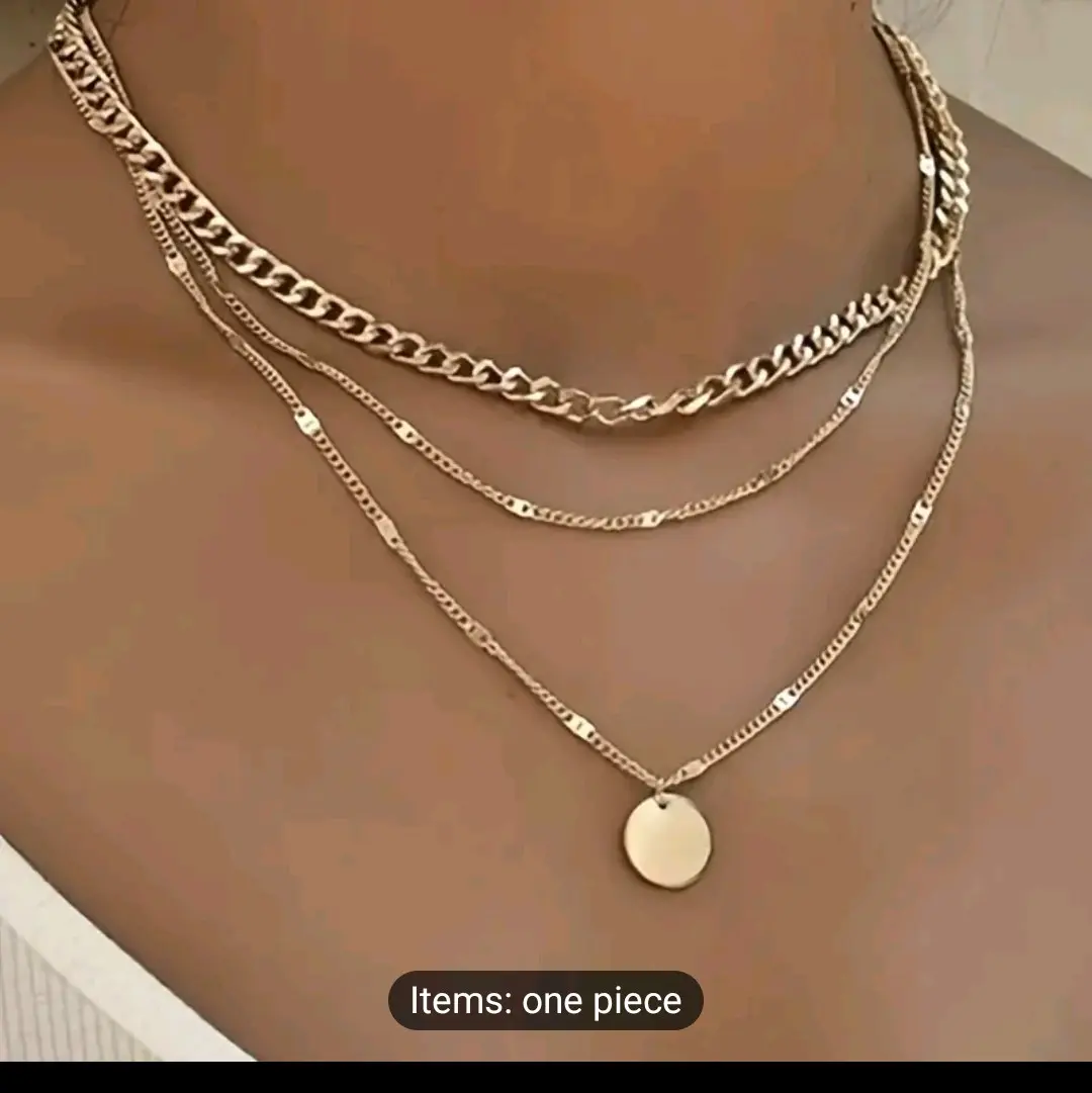 3-layered Chain Design Pendant Necklace Bohemian Elegant Style 14K Plated Jewelry Daily Casual