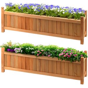 GEEZY Home Garden Rectangular Wooden Planter Set of 2 Outdoor Patio Yard Decking Plant Flower Pot Raised Bed Basket
