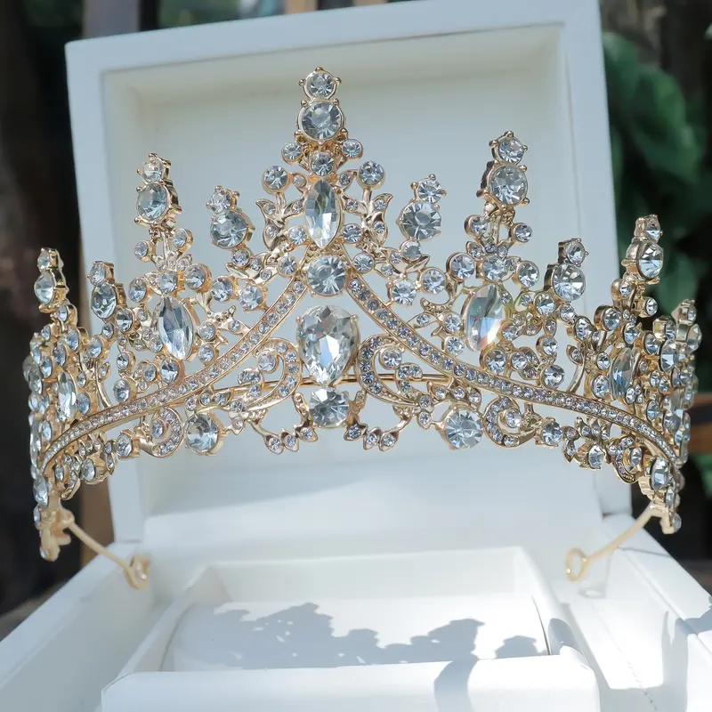 Royal Court Style Full Diamond Rhinestone Leaf Crown - Elegant Bridal & Princess Tiara for Birthday Parties and Performances - Hand Wash Only, Fashion 3