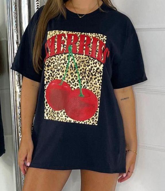 House Of Aliya Ladies Women's  Short Sleeves CHERRIES Leopard Print Baggy T-Shirt Top Comfortable 4