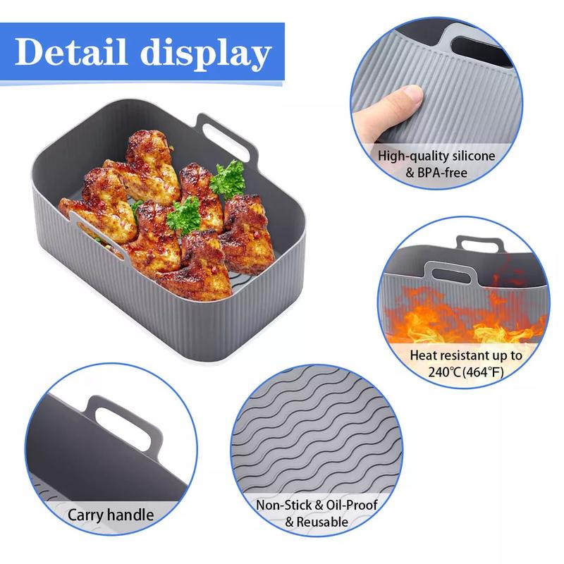 Product Introduction of 2Pcs Air Fryer Silicone Pot Rectangle Baking Dual Tray Basket Liners Insert Dish 30