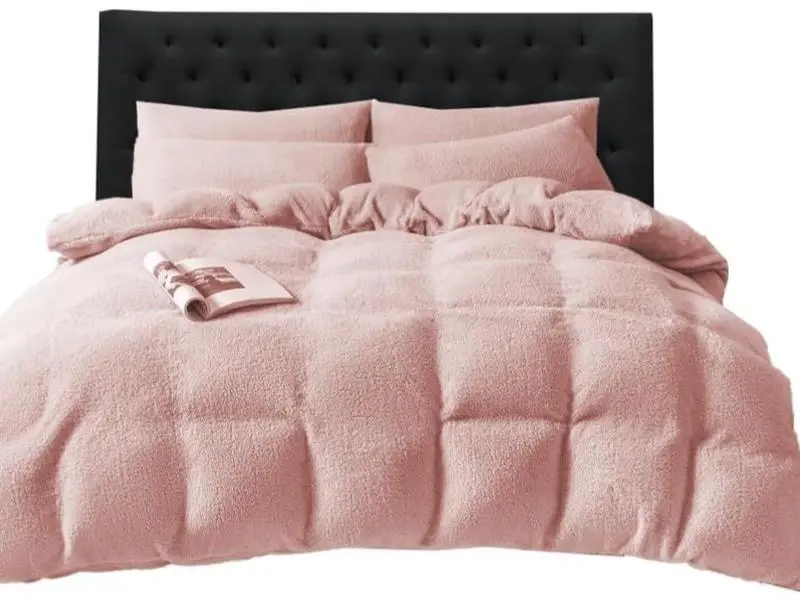 Ferry Homeware Teddy Fleece Duvet Set, Fluffy Fleece Bedding Duvet Cover Sets, Warm Luxury Super Soft Double Duvet Set with Pillow Cases, 100% Polyester Teddy Bear Bedding (Silver Grey) Machine Wash Stripes 0