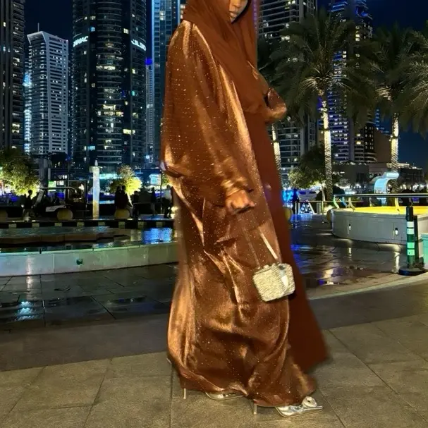 SAFA ABAYA diamanté  Open Abaya with slip dress Matching Hijab  & belt - Perfect for Eid and Special Occasions queen