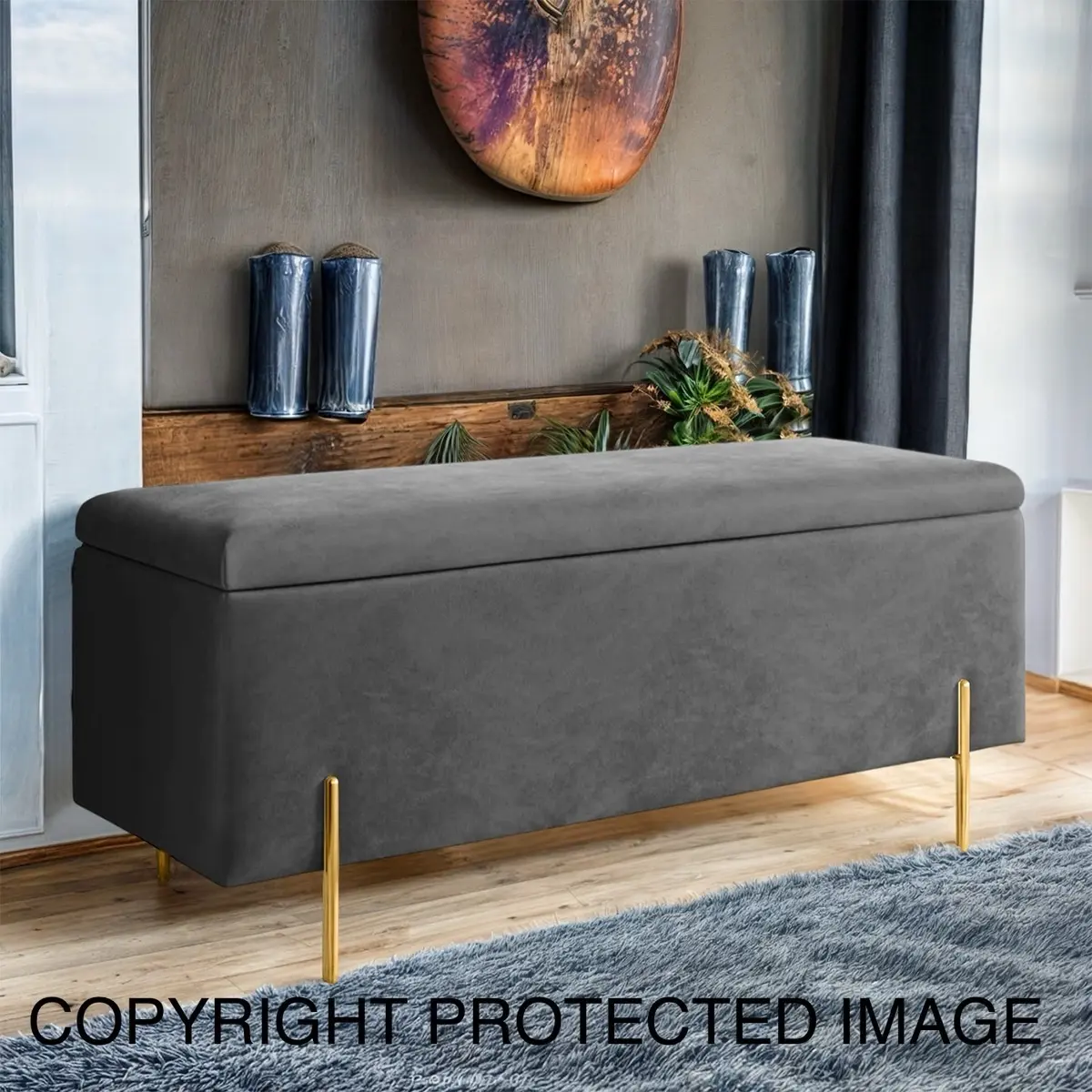 Ottoman Storage Box Plush Velvet Toys Blanket Upholstered Bench Footstool