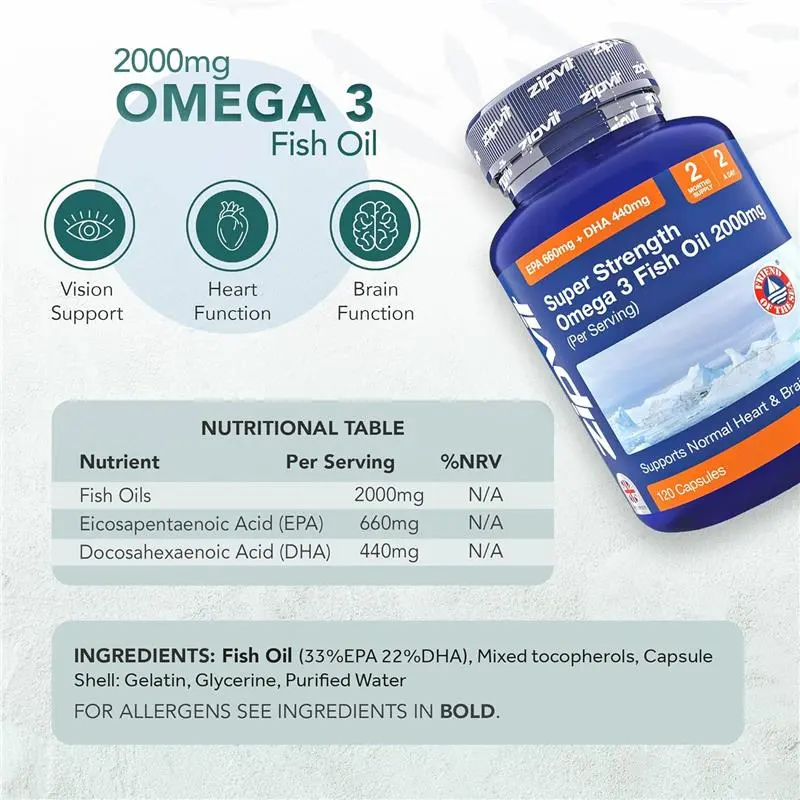 Omega-3 Fish Oil 2000mg | Heart, Brain & Eye Support | 120 Capsules (2-Month Supply) 1