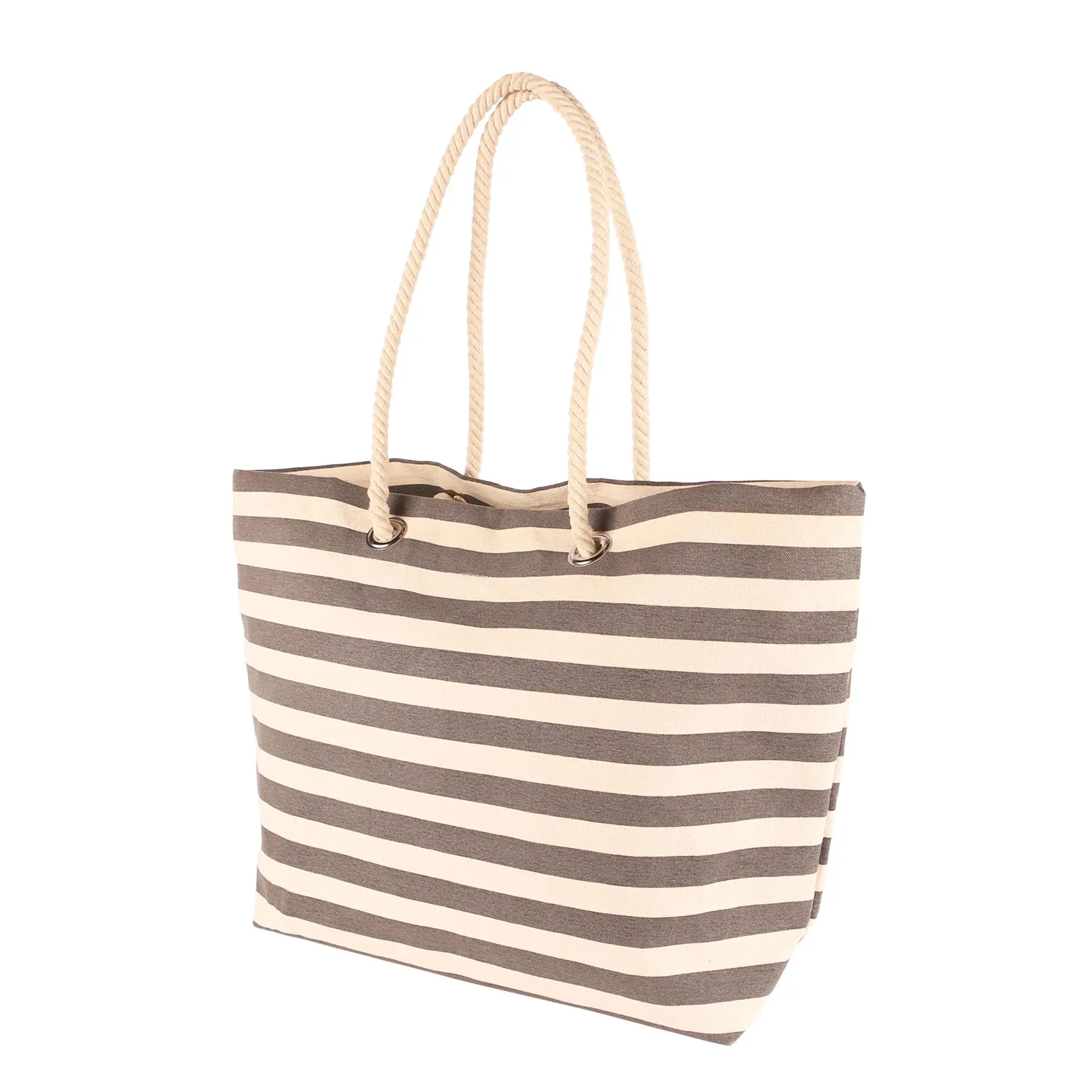 Nicola Spring Large Striped Canvas Tote Beach Bag - 55cm x 36cm - Pebble
