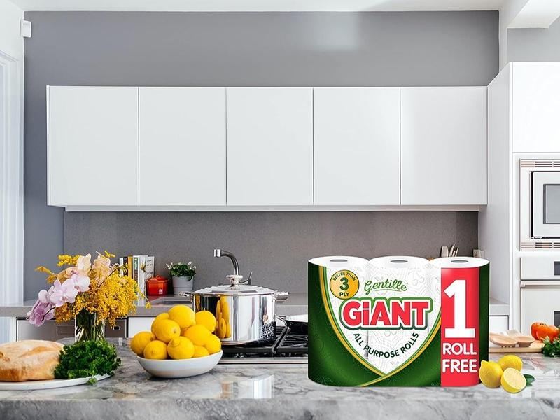18 Rolls Gentille Giant 3 Ply Thickness Paper Towel-Extra Strong, Absorbent, Tough, Durable Kitchen Roll- Multipurpose  6 Pack of 3 Rolls Wipes 3