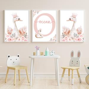 Personalised Swan Nursery Print Set, Pay What You Can Afford, Poster Decor Gift Floral
