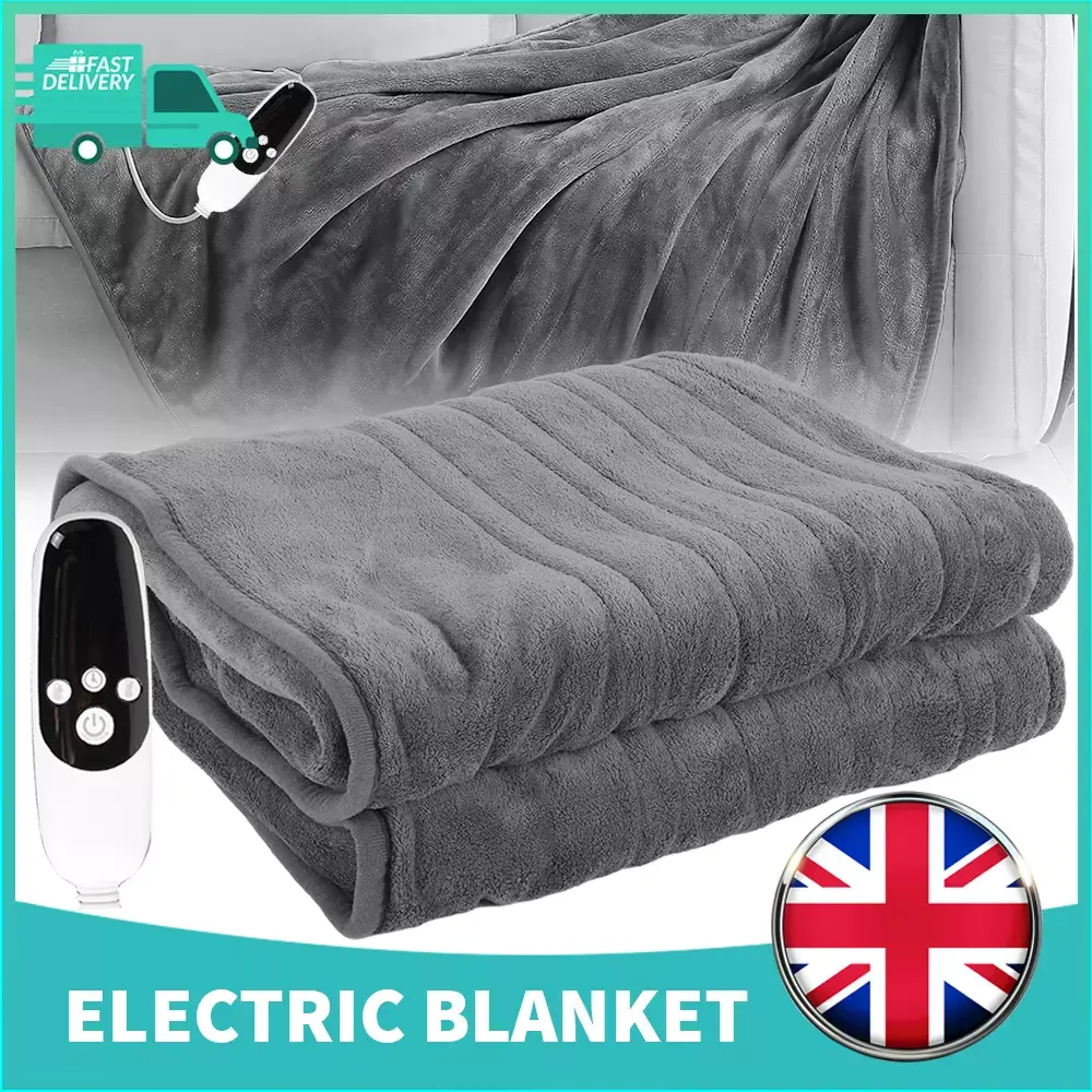 9 HEAT SETTINGS LUXURIOUS ELECTRIC HEATED THROW SOFT FLEECE OVER BLANKET DOUBLE