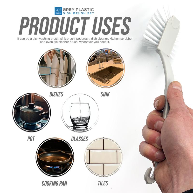 Pack of 5 Grey Plastic Dish Brushes  Dish Scrubber and Washing up Brush for Kitchen Sink with Firm Bristles and Sturdy Plastic Handle 3