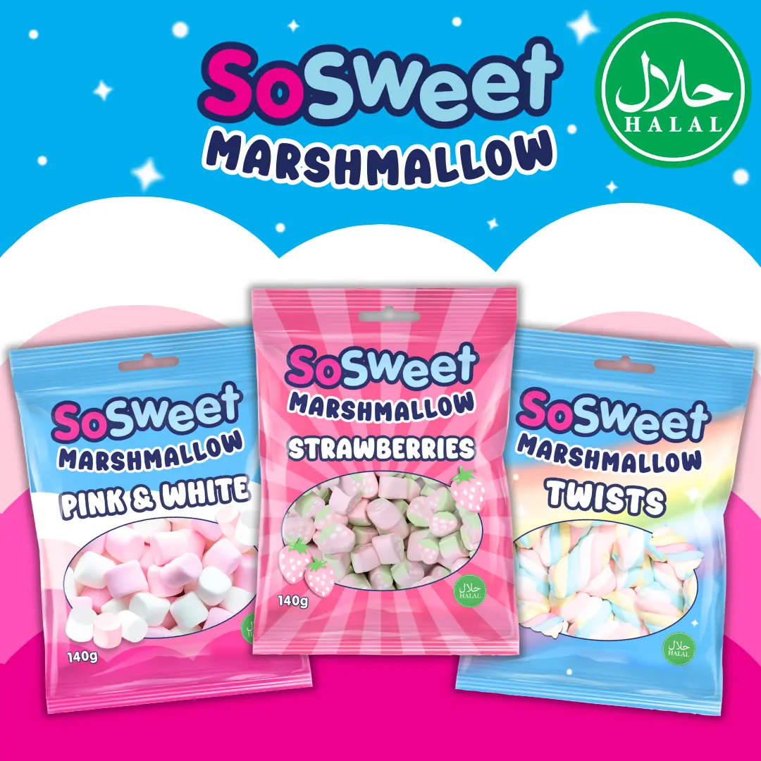 SoSweet Marshmallow (140g) (Case of 12) (Pink & White, Strawberries, Twists) (Halal)