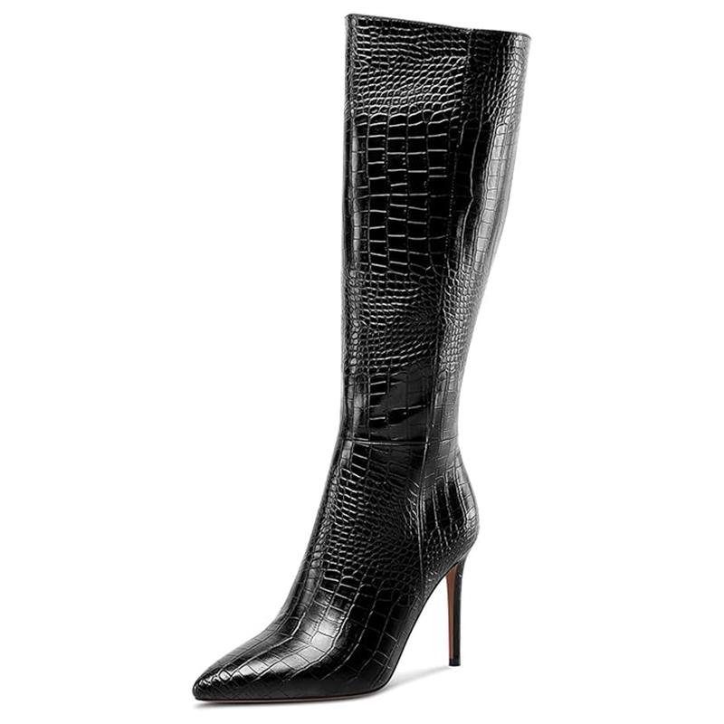 Women's Pointed Toe Stiletto Heel Knee High Girl Footwear Boot Walking Shoes Shoe Comfort High Heel Boot Walking Shoes Shoe Comfort High Heel Decor Nail Leather Bathroom Onyx autumn boots 6