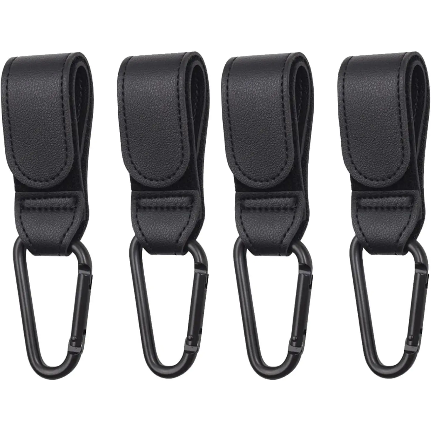 Buggy Clips PU Leather Pram Clips for Buggy Pram Hooks for Your Baby Changing Bag Shopping Bag or Handbag to Any General Purpose Strollers- 4pcs Black