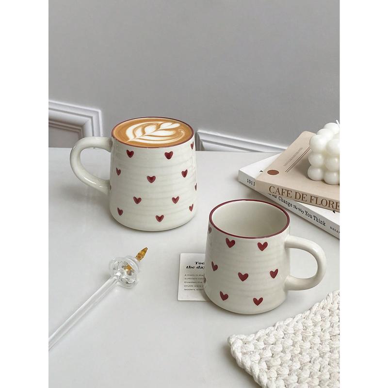 1pc 200ml/420ml Heart-Shaped Ceramic Mug, Simple & Elegant Circular Pattern Cup, Suitable For Cafe Latte, Milk, Yogurt, Oatmeal, Afternoon Tea, Couple Cup, Gift Drinkware Porcelain Tumbler Coffee Washable Reuse Reusable Multicolor 5