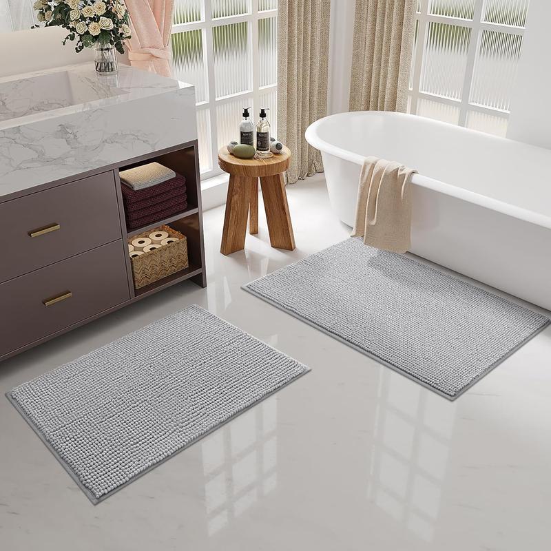 Product Introduction of Non Slip Chenille Bath Mat Extra Soft Bathroom Mat, Super Absorbent Fluffy Bath Mats for Bathroom, Machine-Washable Quick Dry Bath Rug Foot Mat, 40 x 60 cm, Grey Cozy 10