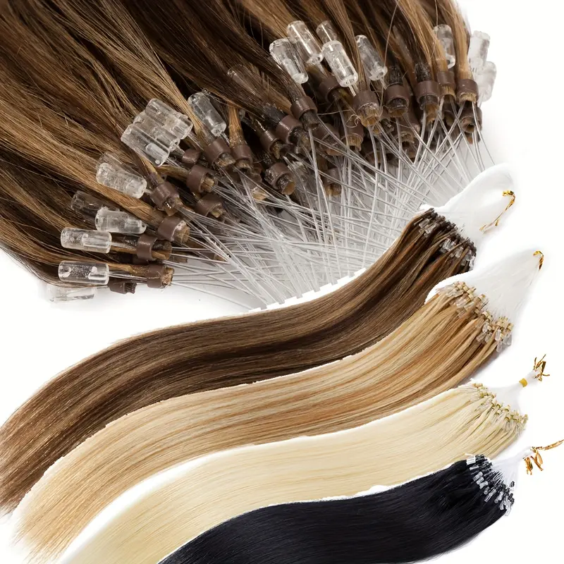 50 Strands Invisible Micro Nano Beads, 100% Human Hair Extensions - Thick Micro Ring Loop, 50g Pack, Versatile Lengths (40.64cm-60.96cm) for Fuller, Longer Hair 7