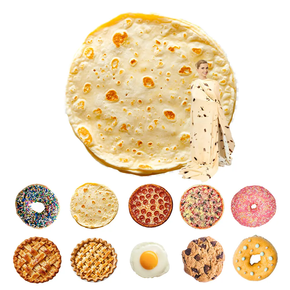 Food Themed Blanket - Donut, Pizza, Tortilla, Pie Throw - Soft Cosy Round Blanket - Fun Novelty Gift for Home, Office, Couch & Bed Décor