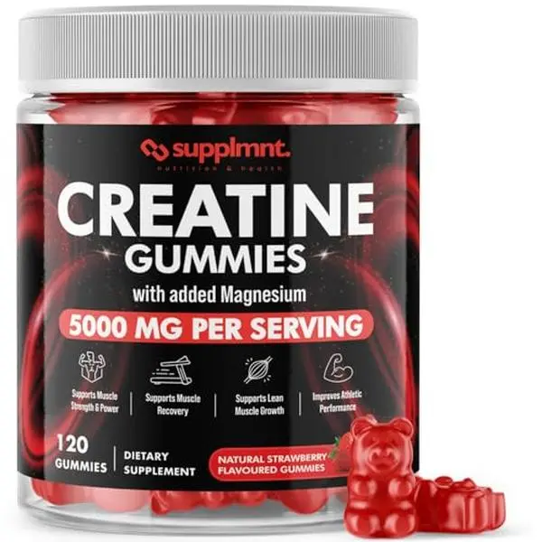 Creatine 120 Gummies Max 5000mg for Men and Women Creatine Monohydrate with Added Magnesium - Chewable Gummies, Strawberry Flavour (1 Month Supply) Healthcare Supplement Muscle