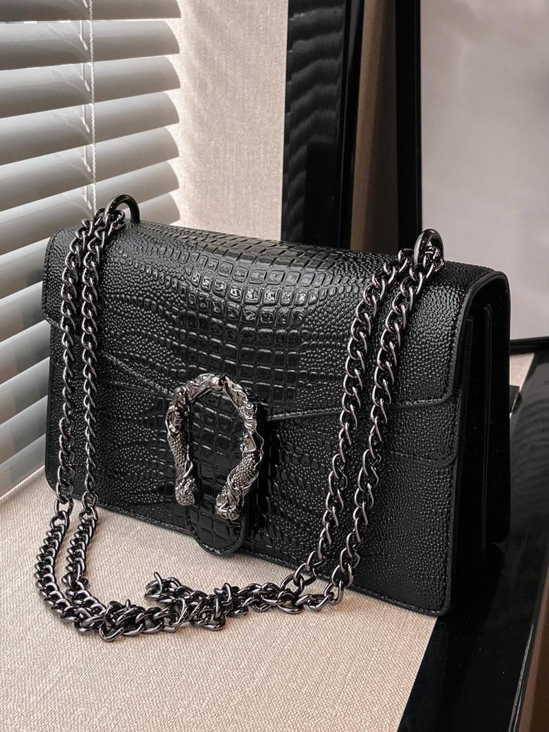 Product Introduction of Women's Elegant Crocodile Embossed Square Bag, Fashionable Chain Strap Shoulder Bag for Daily Used, Casual Trendy Versatile High-quality Daily Commuting Bag handbag  women designer  handbags 13