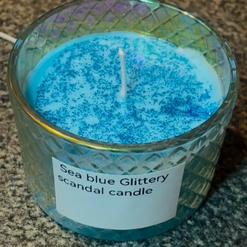 Sea blue glittery candel 0