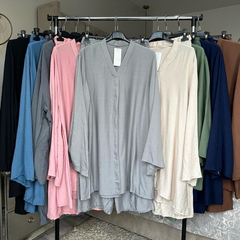 Linen Feel Comfortable Two-Piece Top and Trousers Set 2