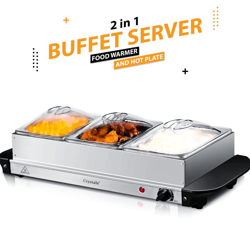 Crystals 3-Piece 2.5L Electric Food Buffet Server Set with Adjustable Temperature Hot Tray 3