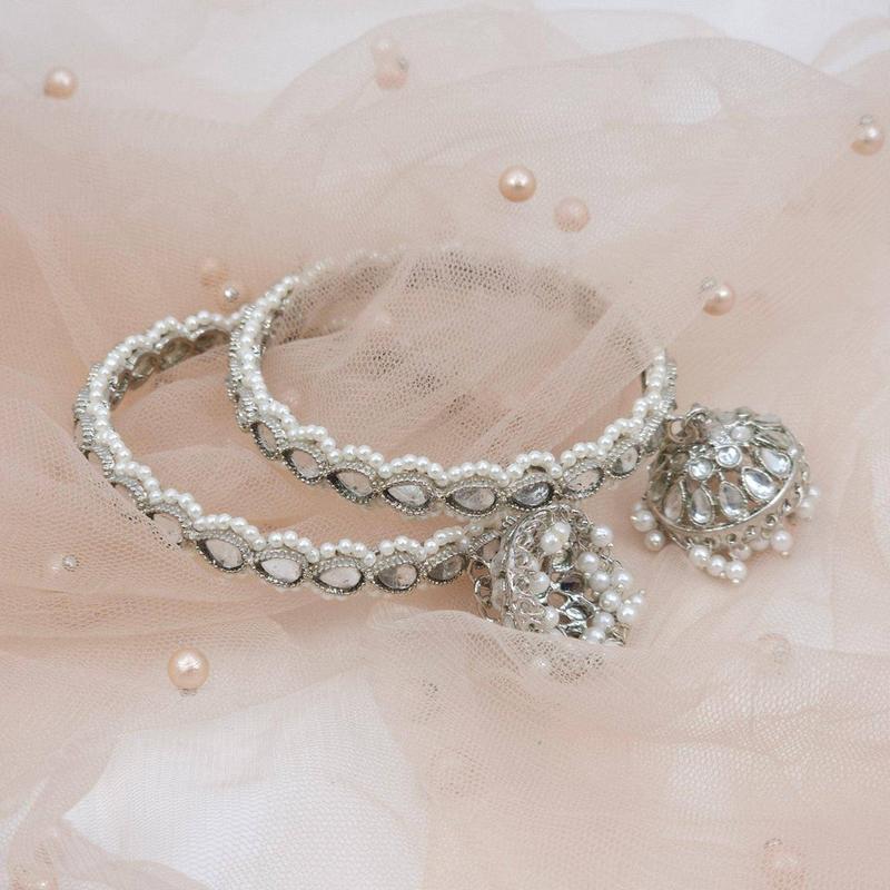 Polki Jhumka Drop Bangles Silver 3