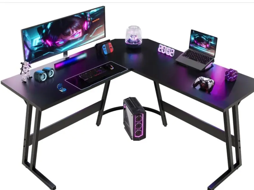 L Shaped Gaming Desk Corner Gaming Desks 120x120x75cm Computer Gaming Desk Large PC Writing Table for Home and Office,Black Frosted