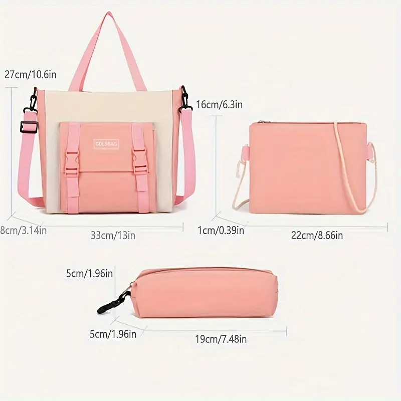 4pcs/set Simple Casual Backpack Large Capacity School Bag Travel Bag Canvas Shoulder Bag For Students 1
