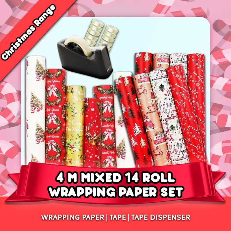 4M Mixed 14 Roll Wrapping Paper Set | Amazing & Colourful Wrapping Paper 56M WRAPPING PAPER 0