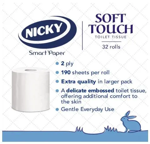 Soft Touch Toilet Tissue |Extra Value Pack – 32 Rolls of Extra Gentle White Toilet Paper |190 Sheets per Roll| 2-ply | Soft Tissue | Modern Embossing |Easy Opening | 100% FSC Certified Paper 2