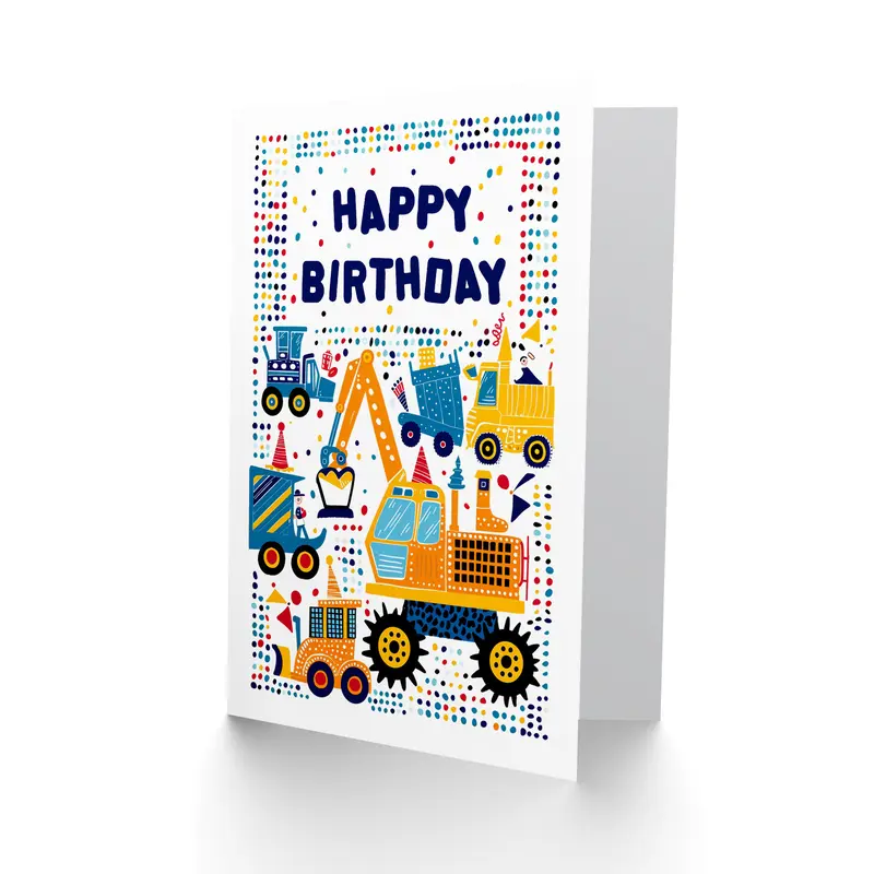 Artery8 Birthday Card Construction Builder Digger Truck Bright For Child Kids Son Daughter Greeting Card 1