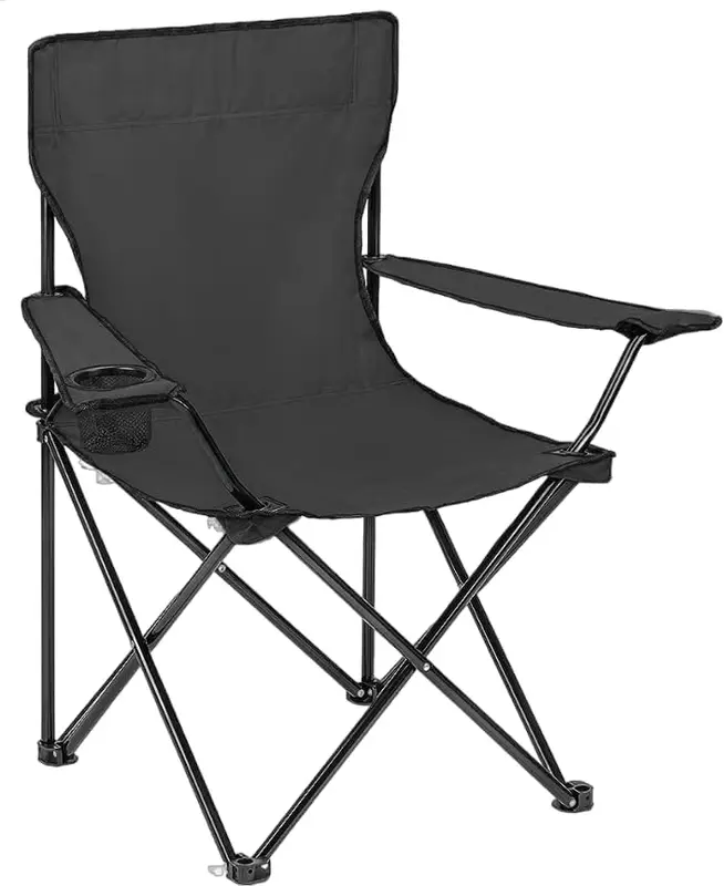 Black Camping Chair Lightweight Folding Cup Holder Carry Bag 100kg Capacity 0
