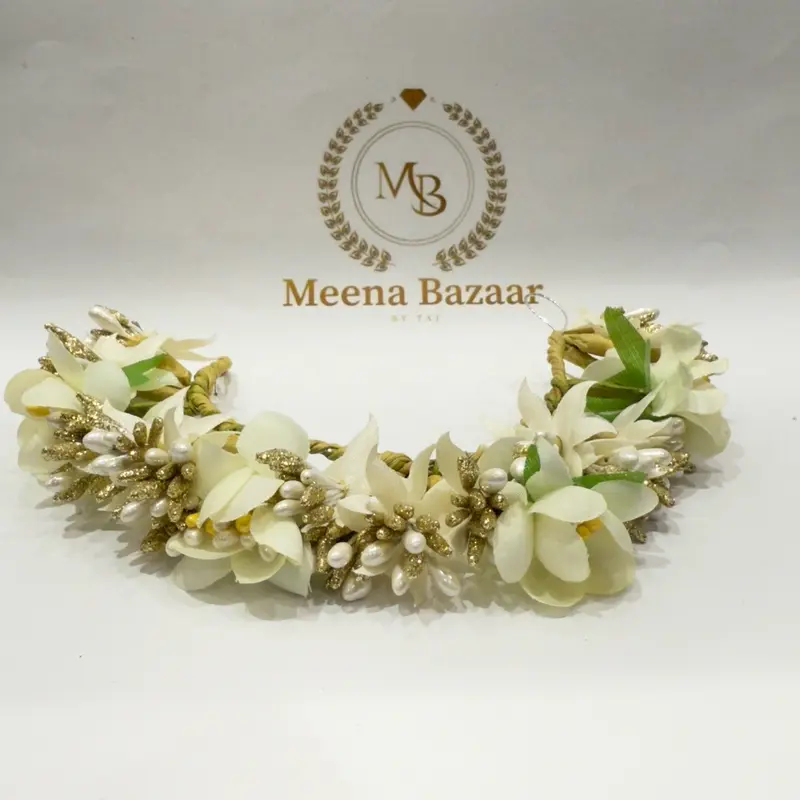 HF19 Hair Flower Accessory Artificial Fascinator Accessories Crown Headpiece Bridal Party Wear Cream Gold 0