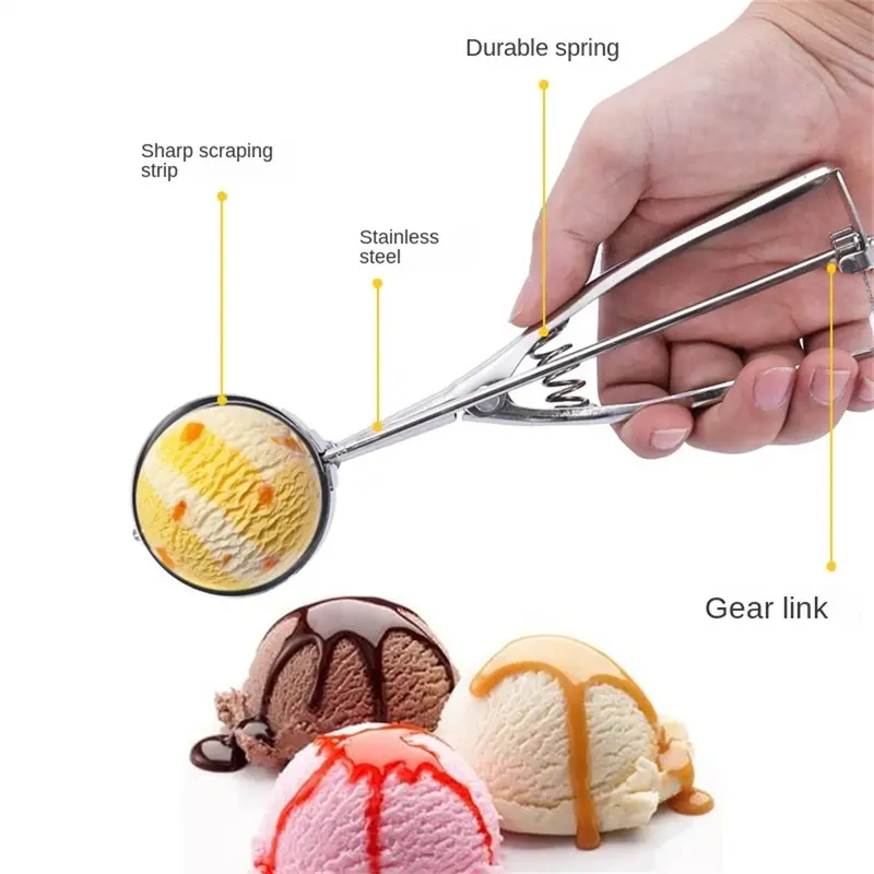 4/6cm Cake Mechanical Cookie Dough Ice Cream Scoop Stainless Steel Spoon UK 1
