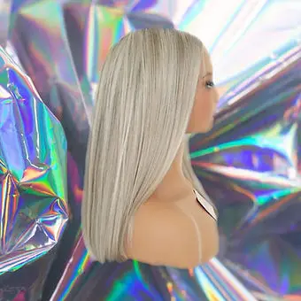 Lidia - Ash Gray Blonde Highlights Straight 100% Human Hair Lace Front Wig 2
