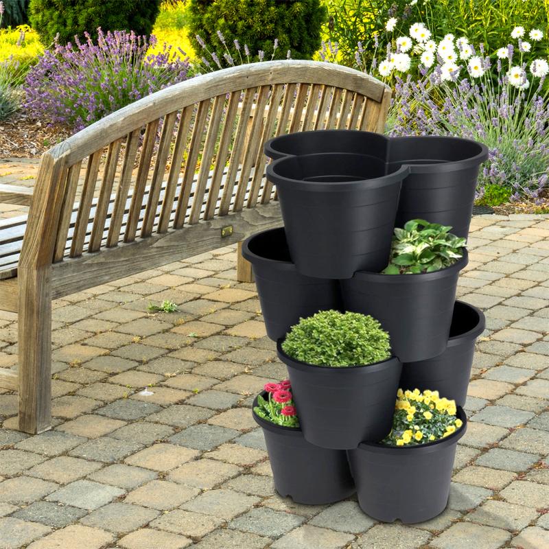 GEEZY Set of 4 Black Stackable Trio Strawberry Planter Pot Vegetables Flowers Fruits Garden Patio Outdoor Self Watering Vertical Flower Pot 1