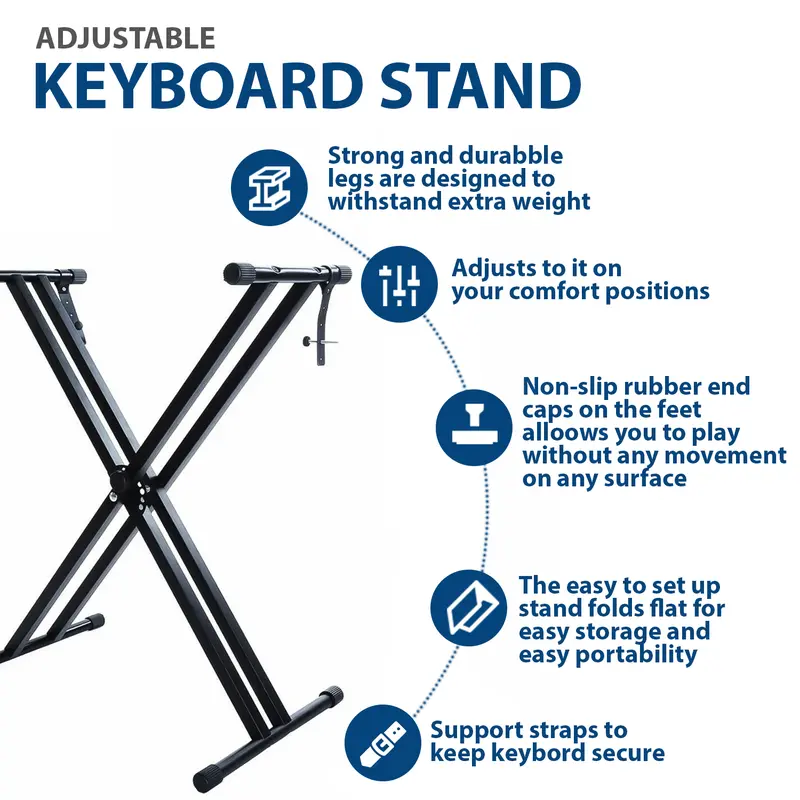 61-Key Electronic Music Keyboard with Microphone, MP3, and Sturdy Double-Braced Stand – Black 7