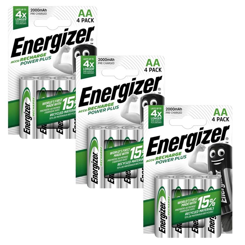 Energizer Rechargeable Power Plus AA Batteries Pack Of 4 2000 mAh nimh Pre-Charged Long-Lasting Up To 5-Year Battery Life Charge Lasts Up To 12 Months in Storage 6